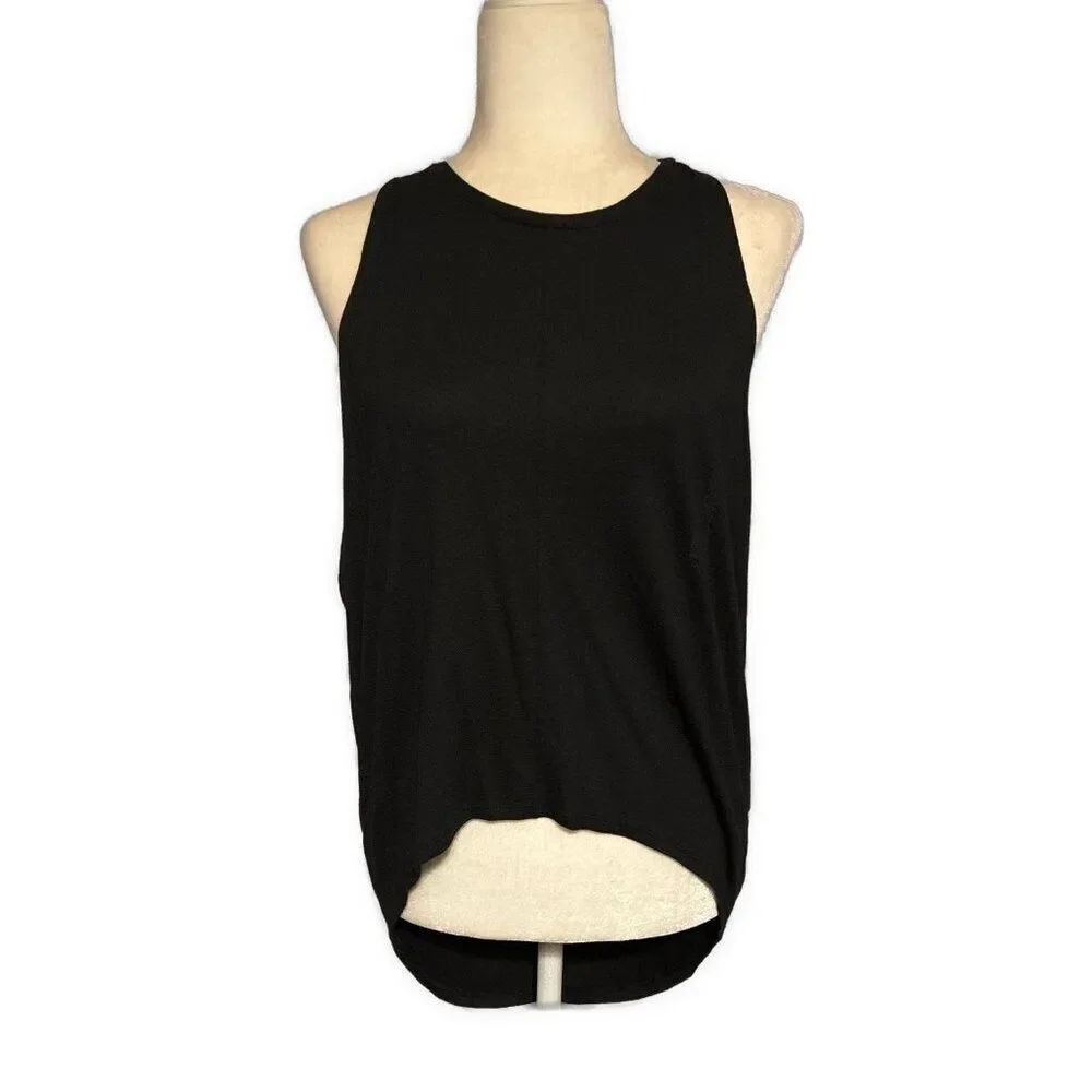 zara womens new solid black Crew Neck high low tank top Viscose small